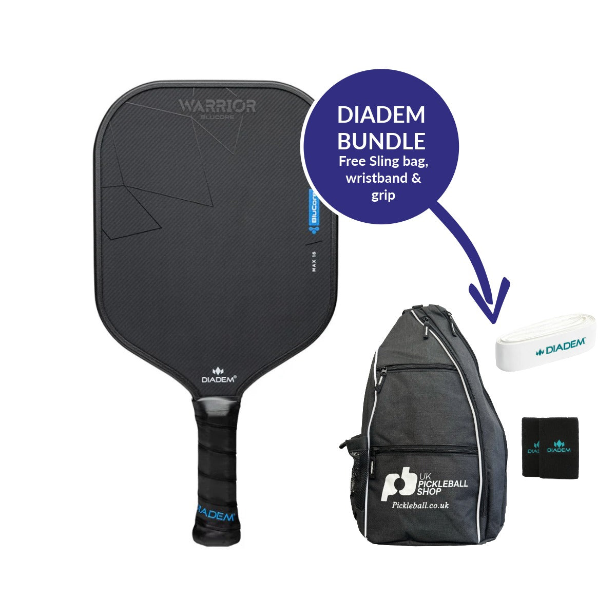 Diadem Warrior BluCore Max 19mm V3 pickleball paddle