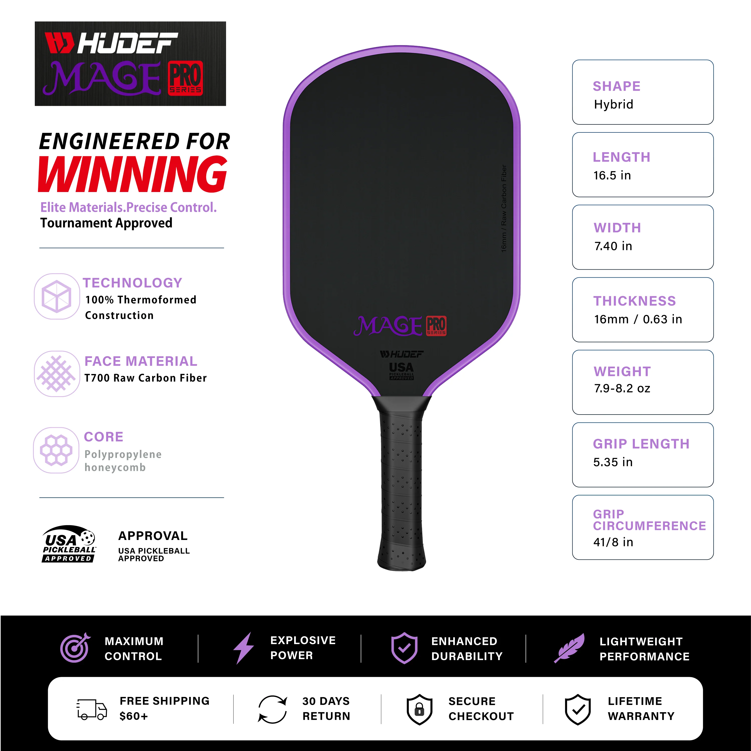 Raquete de pickleball Hudef Mage Pro Hybrid Gen 1, foto 2