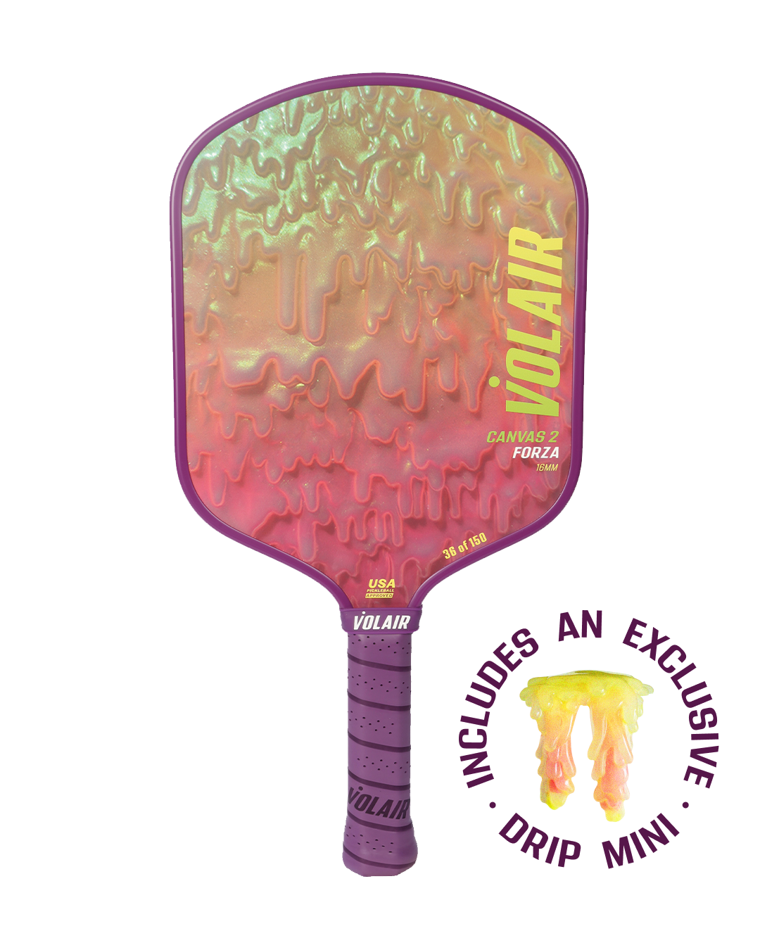 Volair Canvas 2 Forza Drips by Dan Lam 16mm pickleball paddle