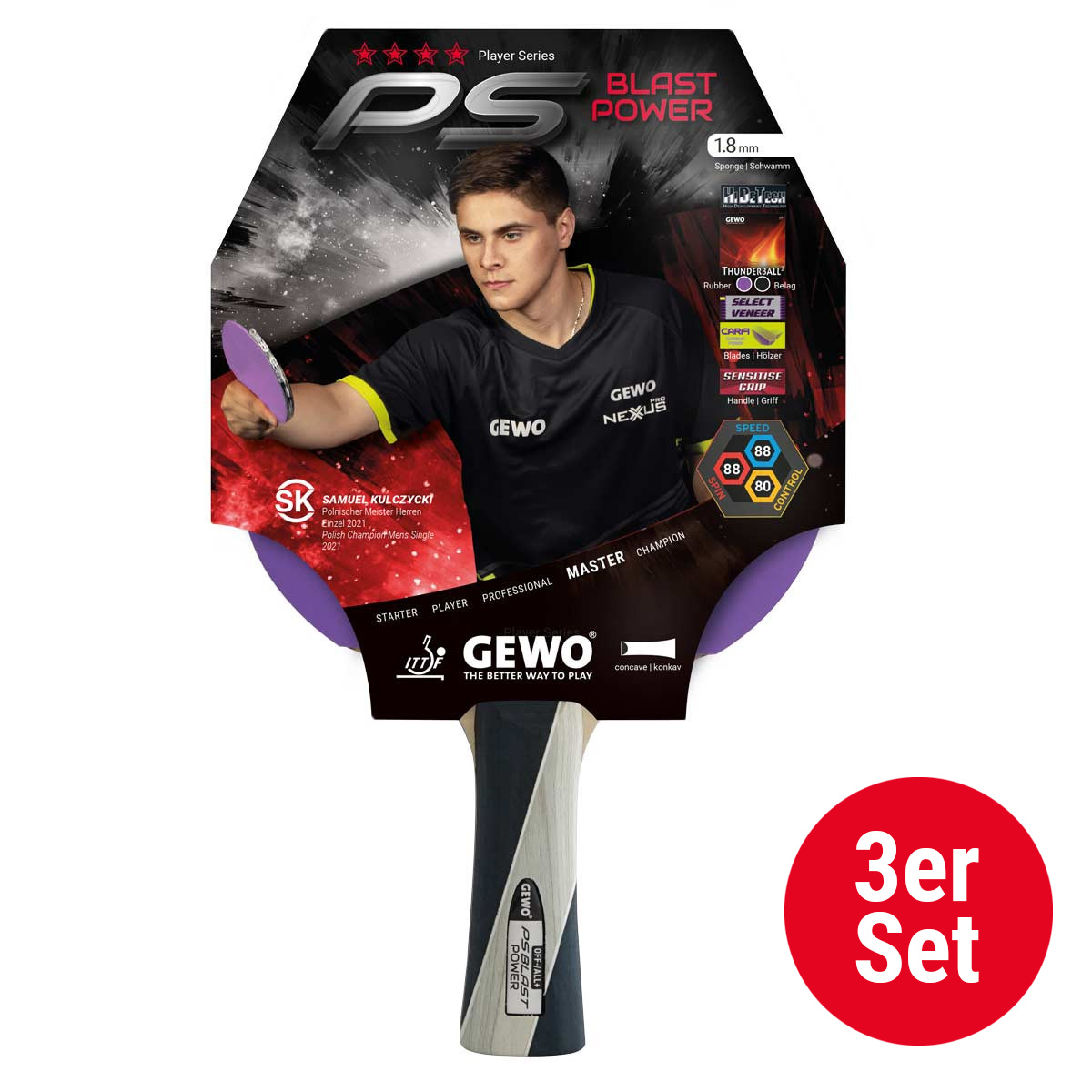 Raquete de tênis de mesa Gewo PS Blast Power - Set (3 Stück)