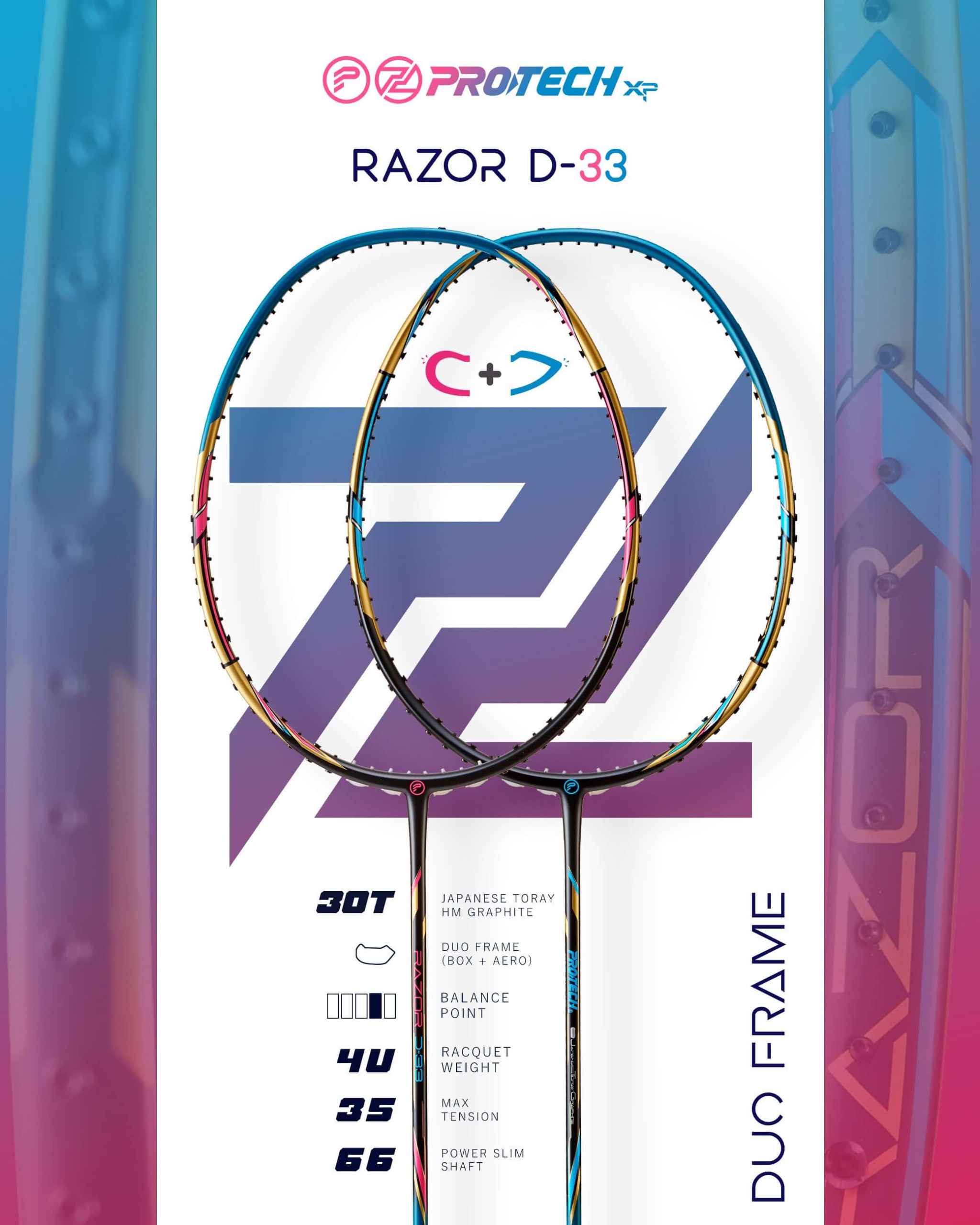 Raquete de badminton Protech Razor D-33, foto 2
