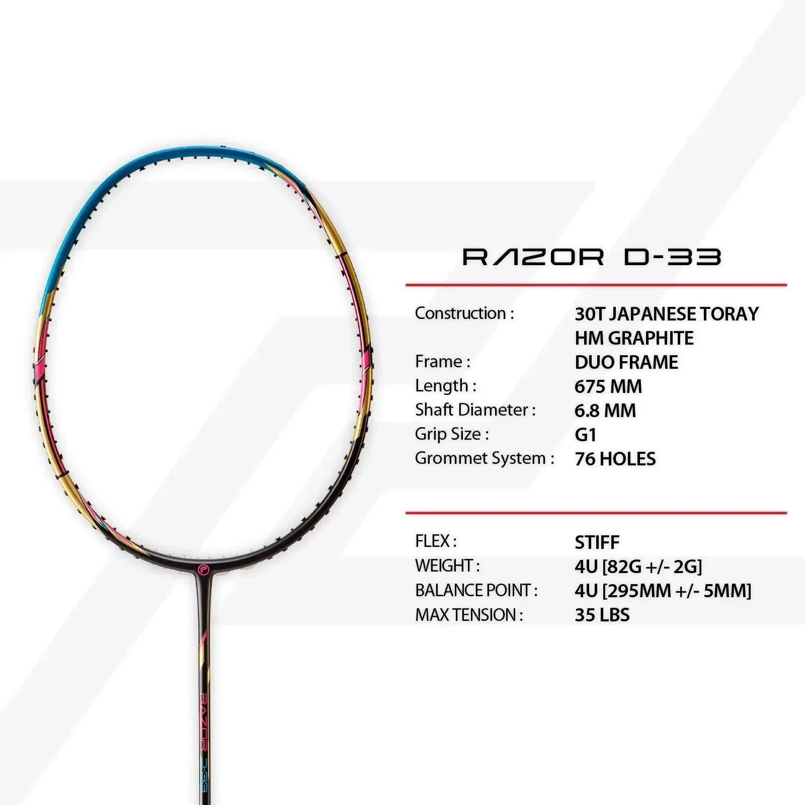 Raquete de badminton Protech Razor D-33