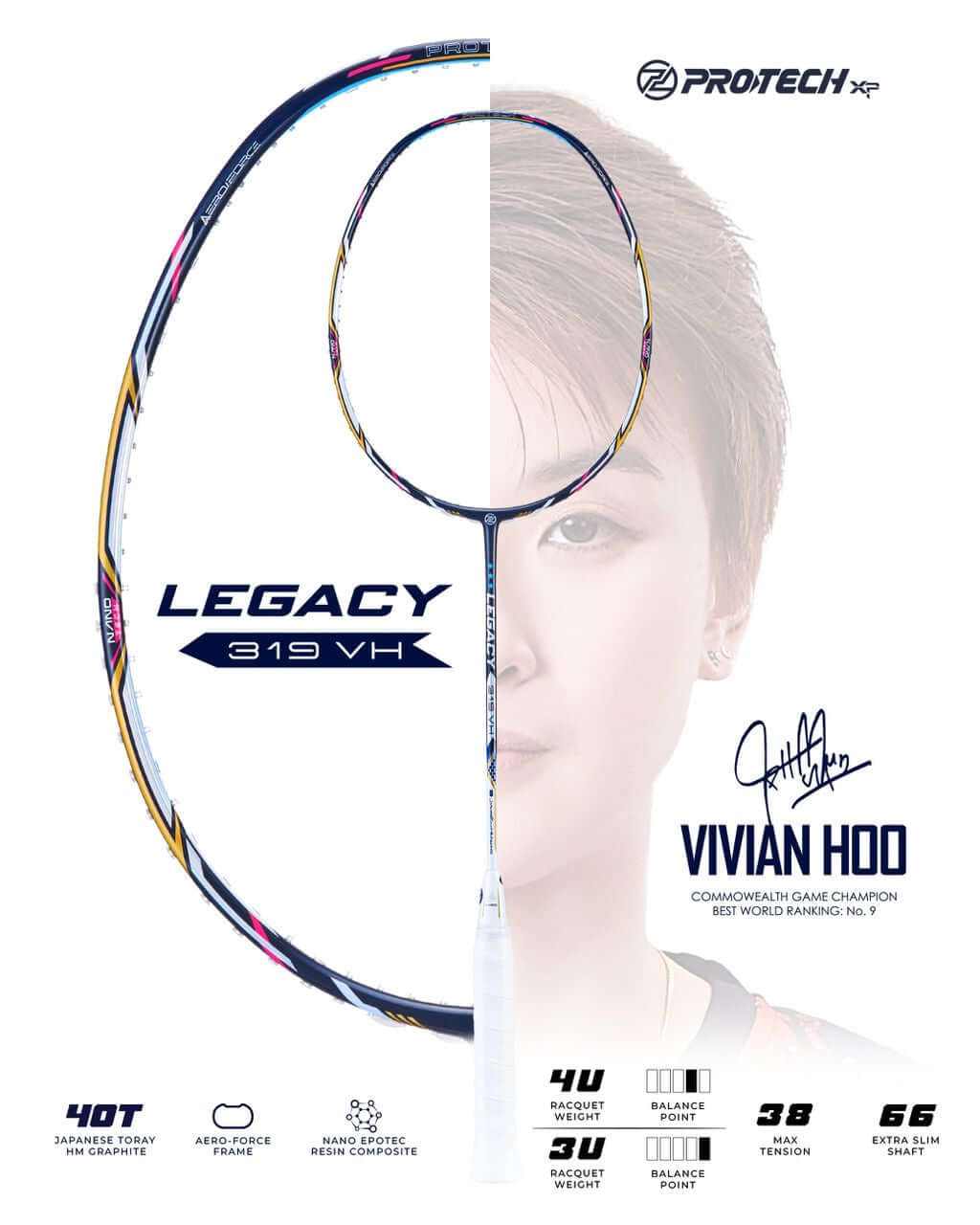 Raquete de badminton Protech Legacy 319 VH