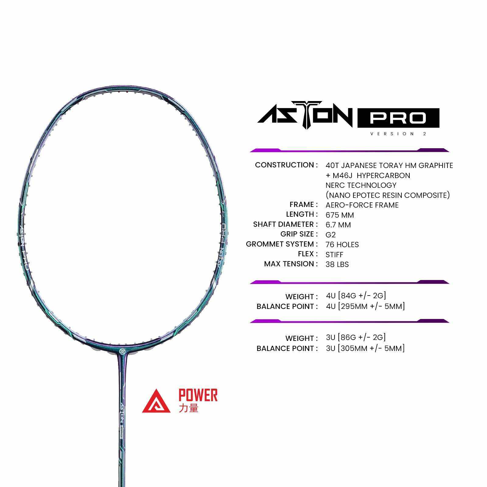 Raquete de badminton Protech Aston Pro V2