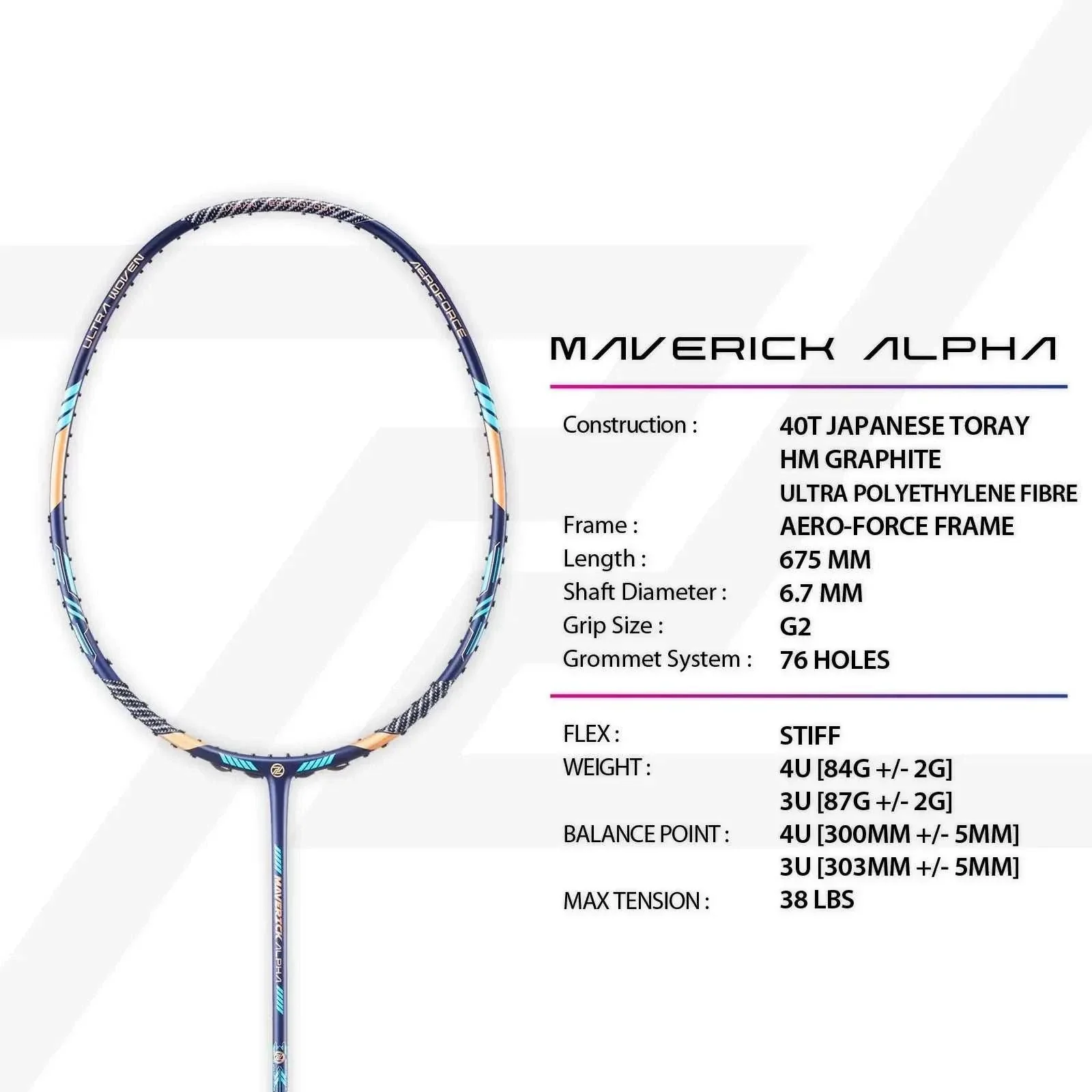 Raquete de badminton Protech Maverick Alpha