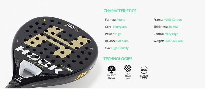 Raquete de padel Hook H20, foto 2