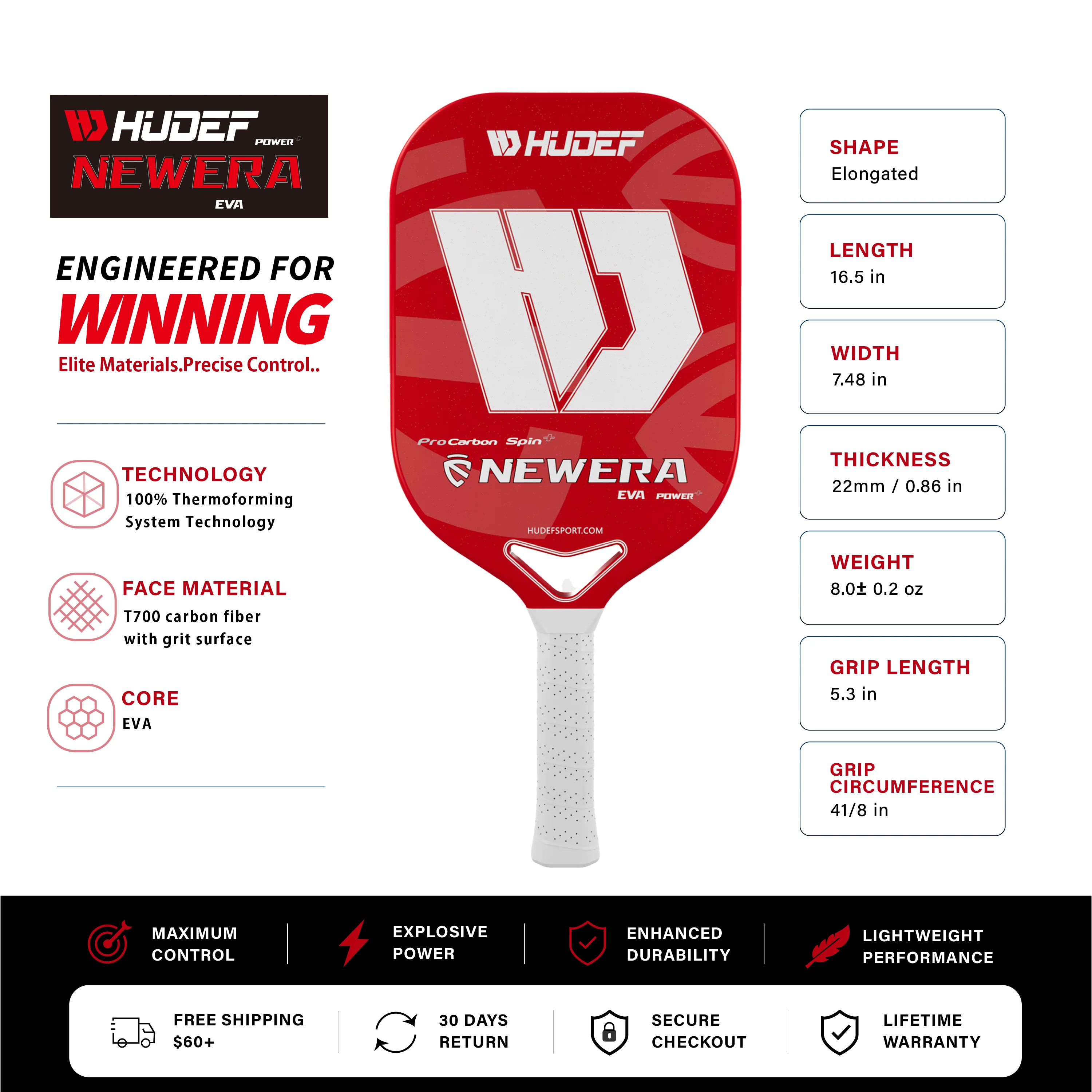 Raquete de pickleball Hudef Newera Elongated Gen 1, foto 2