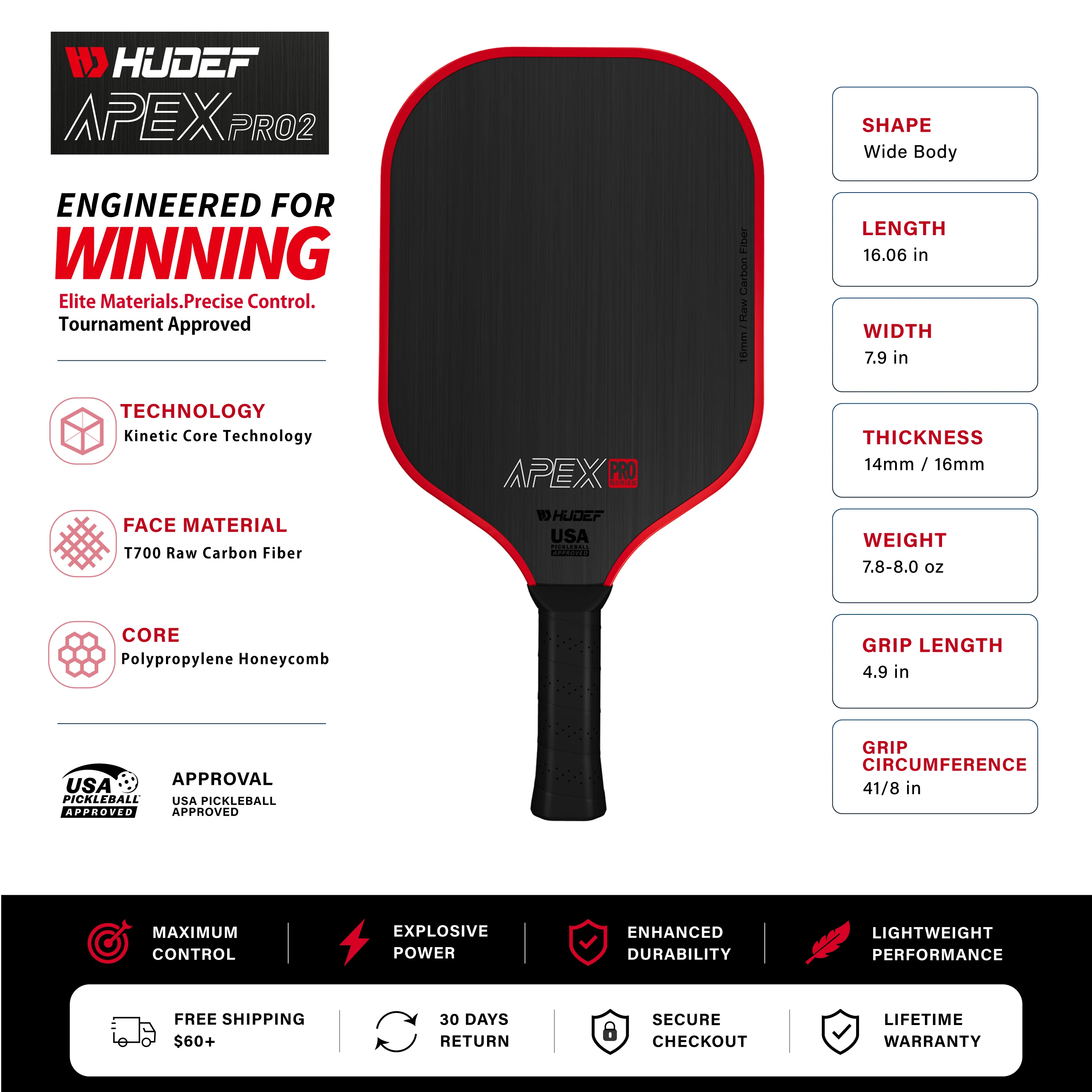 Raquete de pickleball Hudef Apex Pro Wide Body Gen 1, foto 2