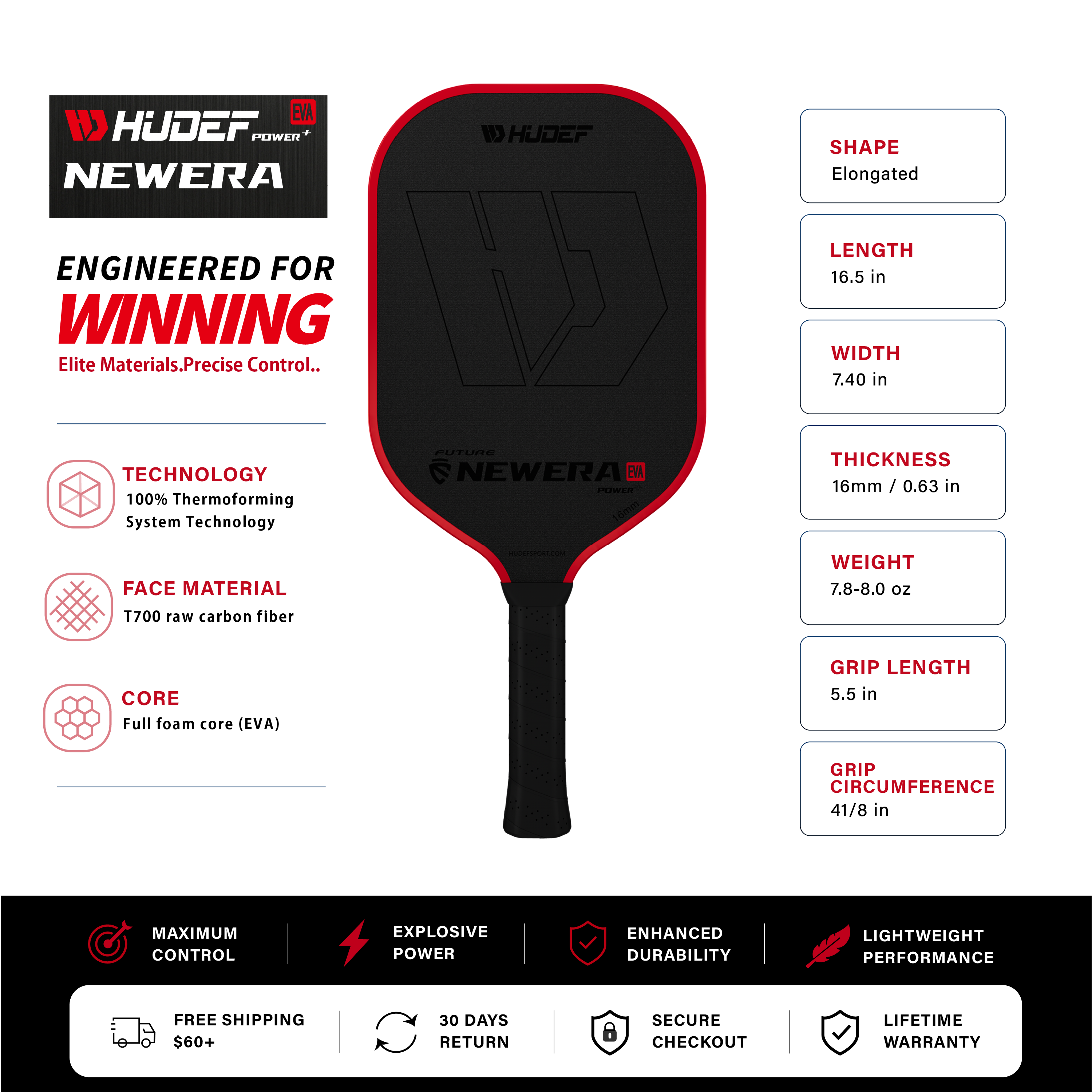 Raquete de pickleball Hudef Future Elongated, foto 2