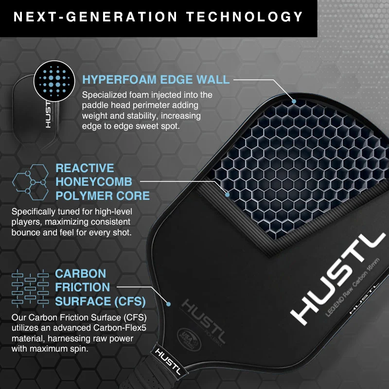 Raquete de pickleball HUSTL Legend Raw Carbon 16mm Classic, foto 2