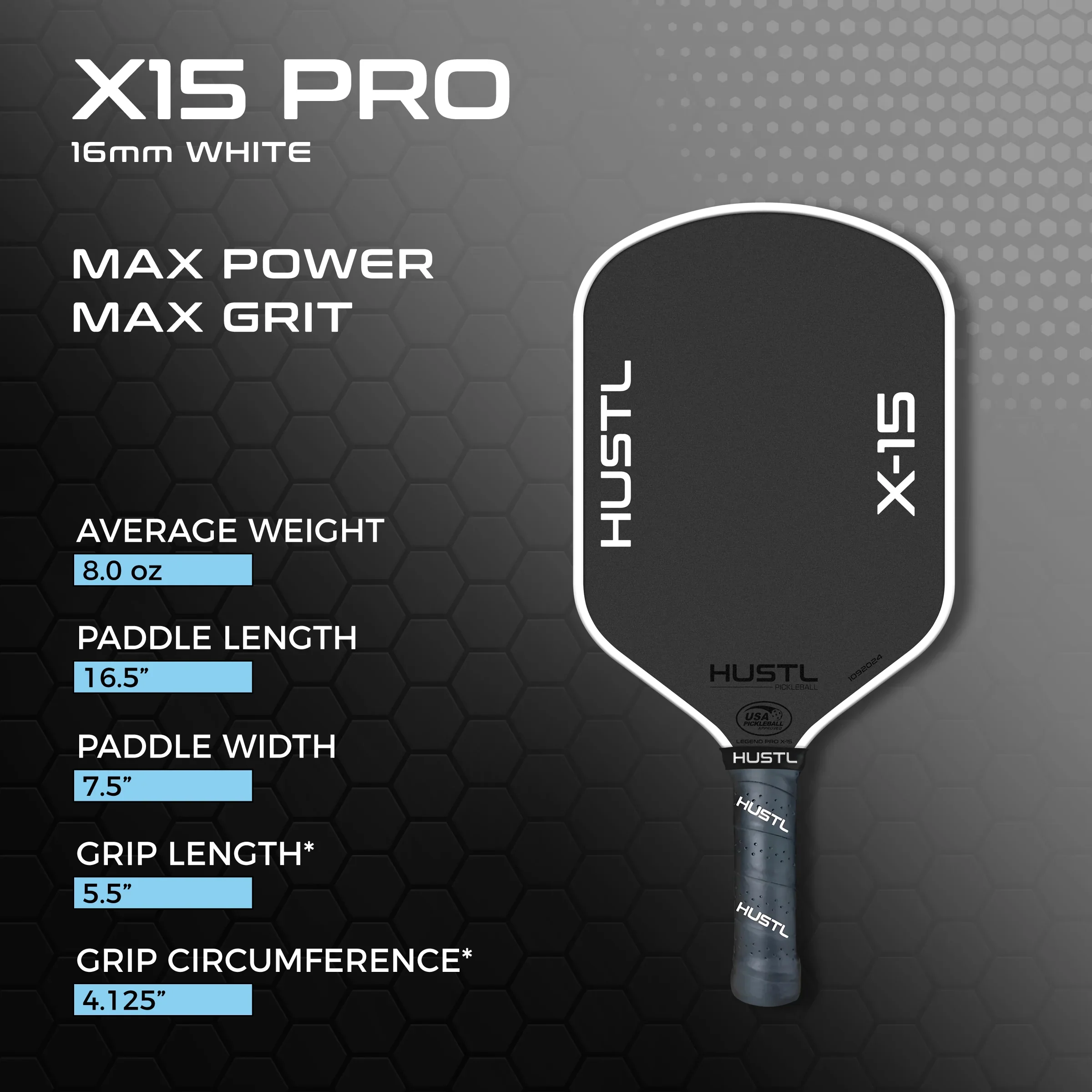 Raquete de pickleball HUSTL X15 Pro 16mm Raw Carbon Gen 3, foto 2